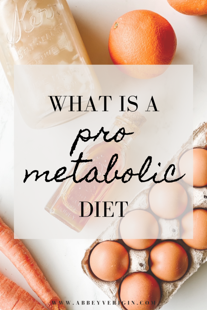 white backdrop with prometabolic foods and text overlay what is a pro metabolic diet pinterest graphic