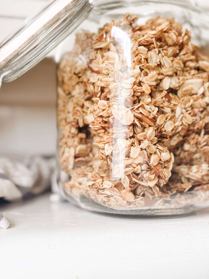 refined sugar free granola in glass jar with swing top lid